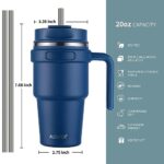 ALOUFEA 20 oz Insulated Coffee Mug Tumbler with Handle, Stainless Steel Travel Mug Tumbler with Lid and Straw,Double Wall Vacuum Leak Proof Ice Coffee Thermal Cup, Navy