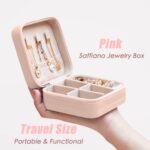 BeBeGee Exquisite Travel Jewelry Case, Portable Mini Jewelry Travel Organizer, Small Jewelry Box for Women, Bridesmaid Gift and Travel Essential Accessories to Store Ring, Necklace, Earring(1pc pink)