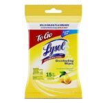 Lysol Disinfecting Wipes Lemon Scent 15ct in Resealable Travel Pouch (4 Pack)