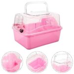 POPETPOP Small Animal Cage Plastic Pet Go Out Box Portable Outdoor Carrier Travel Hamster Cage with Handles for Hedgehog Hamster Rat Bearded Dragon Ferret Chinchillas Pink 18x17cm