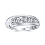 Bling Jewelry Modern Bride Graduated Cubic Zirconia AAA CZ Statement Anniversary Wedding Band Ring For Women .925 Sterling Silver