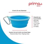 Prima Pet Expandable/ Collapsible Silicone Food & Water Travel Bowl with Clip for Small & Medium Dog and Cat, Size: 1.5 Cups (5.1 Inch Diameter Bowl) (AQUA)