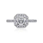 Amazon Collection Platinum-Plated Sterling Silver Halo Ring set with Asscher Cut Infinite Elements Cubic Zirconia (1.5 cttw), Size 7