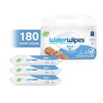 WaterWipes Plastic-Free Original Baby Wipes, 99.9% Water Based Wipes, Unscented & Hypoallergenic for Sensitive Skin, 180 Count (3 packs), Packaging May Vary