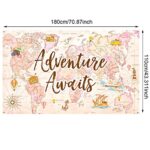 Travel Themed Party Decorations Supplies Adventure Awaits Bon Voyage Backdrop Adventure Map Backdrop for Graduation Birthday Party Baby Shower Photo Booth Pink, 70.8 x 43.3 Inch