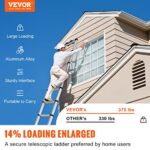 VEVOR Telescoping Ladder, 12.5 FT Aluminum One-Button Retraction Collapsible Extension Ladder, 375 LBS Capacity w/Non-Slip Feet, Portable Multi-Purpose Compact Ladder for Home, RV, Loft, ANSI Listed