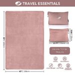 NOWWISH Travel Blanket Airplane Compact – Premium Soft 2 in 1 Airplane Blanket Pillow – Travel Essentials on Airplane, Camping, Car – Pink