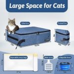 Petskd Cat Travel Litter Box with Lid 19.7x15x6, Portable Mobile Litter Box for Medium Large Cats,Leak-Proof Kitty Litter Box for Car Travel Hotel Stays with A Scoop,A Bowl and Poop Bags