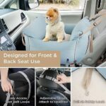 Lesure Small Dog Car Seat for Small Dogs – Waterproof Dog Booster Seat for Car with Storage Pockets and Clip-On Safety Leash and Thickened Memory Foam Filling, Pet Travel Carrier Bed, Light Blue