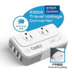 Ceptics 200 W Voltage Converter, Convert 220 V to 110V for Devices Like Curling Iron, Straightener, Chargers, Step Down World Power Plug – 4 USB Charging Fast QC 3.0 – EU/AU/UK/US Included