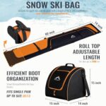 GoHimal Ski Bag and Boot Bag Combo, Padded Skis Bag for Air Travel, Safety Reinforce Ski Carrier Bag Fits for Skis Up to 200 CM and Boots Up To Size US13, Water- resistant Ski Travel Bag