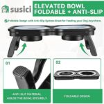 Susici Elevated Dog Bowl Collapsible Raised Travel Portable Dog Bowl,with 2 Collapsible Silicone Dog Food Water Bowls,Non-Slip Dog Water Food Bowl Stand for Small Medium Large Dogs and Cats (Black)