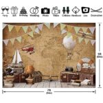 YCUCUEI 7x5ft Fabric Around World Map Photography Backdrop Adventure Airplane Hot Air Balloon Vintage Background Travel Kids Party Decor Photo Banner1