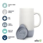 Ello Jane 18oz Ceramic Travel Mug with Handle, Splash-Resistant Slider Lid and Built-in Coaster, Perfect for Coffee and Tea, BPA Free, Dishwasher Safe, Holiday Gift Her Him, Gray
