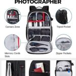 BAGSMART Camera Backpack, Expandable DSLR SLR Camera Bags for Photographers, Photography Travel Backpack with 15.6″ Laptop Compartment, Rain Cover & Tripod Holder, Black