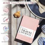 JUBTIC Travel Planner, Travel Journal for Women & Men, Vacation Planner with Pockets for Keepsakes, Travel Diary & Notebook for 6 Trips, Bucket List Journal, A5 Size Trip Planner, Travel Gifts (Rose Gold)