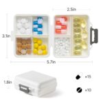 1 Pack Travel Pill Organizer,Portable Daily Pill Box,7 Grid Compartments Weekly Pill Case with Lables,Mini Medicine Organizer Box,Compact Pocket Pharmacy for Purse Vitamin Fish Oil Container (White)