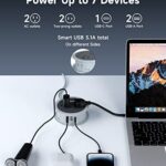 Travel Power Strip with USB Ports, 4 FT Winding Flat Plug Extension Cord with 4 AC Outlets, 3 USB (1 USB C), Portable Power Strip, Compact for Travel, Dorm Room, Cruise Essentials, Travel Gear, Grey