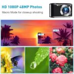 48MP Point and Shoot Digital Camera with Macro Mode, 1080P HD Compact Digital Camera with Flash 16x Zoom Anti Shake 2.88 inch IPS Screen Small Digital Camera 32GB SD Card for Teens Kids Seniors