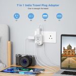 TESSAN US to India Plug Adapter, India Power Adapter with 4 American Outlets 3 USB Charger (1 USB C Port), Type D Travel Adaptor for USA to India Bangladesh Maldives Nepal Pakistan