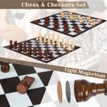 Magnetic Travel Chess Sets and Checkers for Adults and Kids, 13 Inch Roll-up Folding Chess Board – Wooden Chess Game and Checkers Set, 2 Extra Queens & Portable Storage