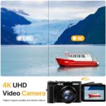 4K Digital Camera for Photography Auto-Focus 4K Camera with 180° 3.0 inch Flip Screen 16X Anti-Shake Vlogging Camera for YouTube Video Compact Cameras with SD Card, 2 Batteries and Battery Charger