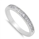 Double Accent Sterling Silver Wedding Ring Princess Cut Channel Set Wedding Band 3MM (Size 5 to 12), 12