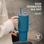 O’JAY Insulated 40oz Tumbler with Handle and Straw Lid – 100% Leak-Proof – Cupholder Friendly Travel Mug – Stainless Steel Insulated Tumbler with lid and straw – (Navy Blue)