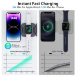 KU XIU X55 Fast Wireless Charger, Magnetic Foldable 3 in 1 Charging Station for iPhone 15/14/13/12/Pro/Plus/Pro Max, 5W Portable Charger for Apple Watch9/8/7/6/5/4/3/2/SE, for Airpods3/2/Pro-Gray