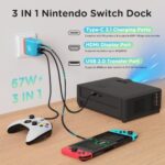 67W USB C Charger Dock for Nintendo Switch/OLED, Portable Travel TV Docking Station with 4K HDMI/USB2.0/PD Charging Port, Fast Charging Adapter with USB-C Cable for Laptop, Mobile Phone, Steam Deck