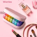 AMOOS Cute Pill Organizer 2 Times a Day, PU Leather Pill Case for Women, Portable Weekly Pill Box for Purse with Storage Bag to Hold Vitamins/Medications/Fish Oils/Supplements, Pink