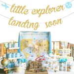 Sursurprise Travel Baby Shower Decorations Little Explorer Landing Soon Banner Adventure Party Supplies
