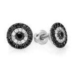 Dazzlingrock Collection 1.00 Carat (ctw) Black & White Round Cut Diamond Circles Stud Earrings 1 CT, Sterling Silver