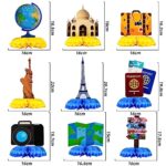 9PCS Travel Themed Party Decorations Honeycomb Centerpieces Adventure Party Decorations Around the World Decorations Travel Table Toppers for Baby Shower Retirement Birthday Party