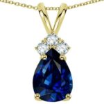Star K Classic Pear Shape 8x6mm Created Sapphire Rabbit Ear Pendant Necklace 14 kt White Gold