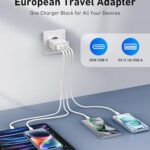 USINFLY European Travel Plug Adapter, 40W 4-Port USB C Wall Charger Plug Type C Fast Charging Block International Power Adaptor US to Europe EU for iPhone 15 14 13 12 11 Pro Max XS X 8, iPad, Samsung