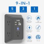 Outlet Extender, Surge Protector Outlet with 5-Multi Plug Outlet and 4 USB Ports(1 USB C), 3-Sided 1680J Power Strip Wall Charger, Multiple-Plug Outlet Splitter for Home Travel Office,ETL Listed,Black