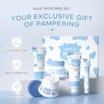 Skin Care Set Milk Beauty Gift Sets Skin Care Kit with Cleanser, Day Cream, Night Cream, Eye Cream, Sunscreen Lotion Travel Kit for Women Wife Mom Deep Hydrating Smoothing TSA-friendly Sizes 5pcs