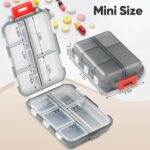 4 Pack Travel Pill Organizer, WLU Portable Pill Case, 10 Compartments Small Pill Box, Pocket Pharmacy with Labels and Pill Cutter, Mini Daily Weekly Medicine Organizer Box (Multi-Colored)