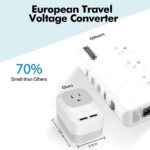 Mapambo European Universal Travel Plug Adapter 220V to 110V Voltage Converter with 2 USB Port 2 USB C International Power Adapter for US to Most of Europe, France, Germany, Italy… (Type C Grey)