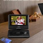 UEME Mini DVD Player for Kids with 7 inches Swivel Screen and Internal Rechargeable Battery, Support DVD CD USB SD Card, with Car Headrest Mount Holder, Region Free