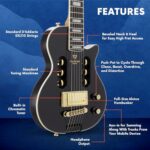 Traveler Guitar EG-1 Custom Gloss Black Electric Guitar | Small Electric Guitar with Headphone Amp | Full 24 3/4″ Scale Travel Guitar | Portable Mini Guitar | Headless Guitar with Custom Gig Bag