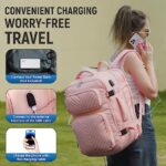 DWQOO Travel Backpack for Women, Flight Approved Carry on Backpack, Large Expandable Suitcase Backpack, 17.3 Inch Laptop Backpack with USB Charging Port for Weekender Business Camping Hiking, Pink