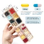 3 Pack, 14 GRIDS Travel Pill Organizer Box with Labels – Travel Medicine Case Kit – Pocket Daily Pharmacy Container – Travel Medication Holder Dispenser for Fish Oil Vitamin Supplement Storage