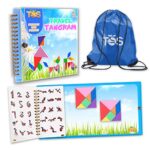 TOS Travel Tangram Puzzle with 2 Set Magnetic Plate and Bonus Traveling Bag-Montessori Shape Pattern Blocks Road Trip Magnetic Travel Games 240 Solution-Educational Tangram Puzzles for Kids & Adults