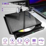 7 in 1 External Blu-ray Drive, USB 3.0 Type-C Optical External Bluray/DVD Drive Burner with SD/TF Port, Support 100G Bluray Disc R/W for PC Compatible with Windows XP/7/8/10/11 Mac Laptop Desktop