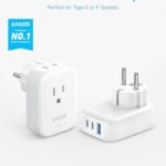 2 Pack USA to Europe International Plug Adapter, Anker Travel Adapter, 15W Max with 2 AC, 2 USB-C, and 1 USB-A Port, Ideal for iPhone 15, iPad Air, and More, Compact for Travel, Cruise (TUV Listed)
