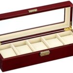 Diplomat 31-57514 Cherry Wood Finish with Clear Top and Cream Leather Interior 5 Watch Storage Case