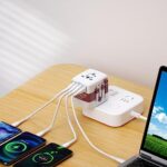 International Travel Adapter All-in-one Universal Power Adapter Worldwide W/ 3 USB 1 Type-C Ports for US, UK, EU, AU & Asia Covers 150+Countries Wall Charger (Red)