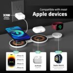 33W Fast Charge Magnetic 3 in 1 Charging Station for Apple Magsafe Charger, Foldable Max Fast Wireless Charger for iPhone 15/14/13/12 Pro/Pro Max/Mini/Plus, Apple Watch, AirPod